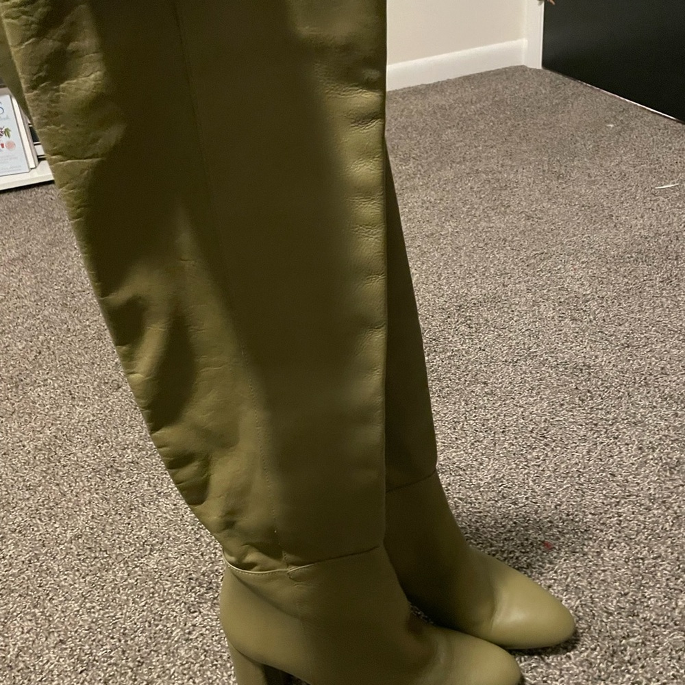 Zara knee high tan leather boots